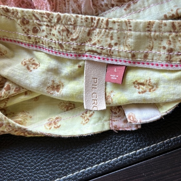 Pilcro and the Letterpress Tavi Blouse Button Down Yellow Pink Anthropologie L - Picture 10 of 13